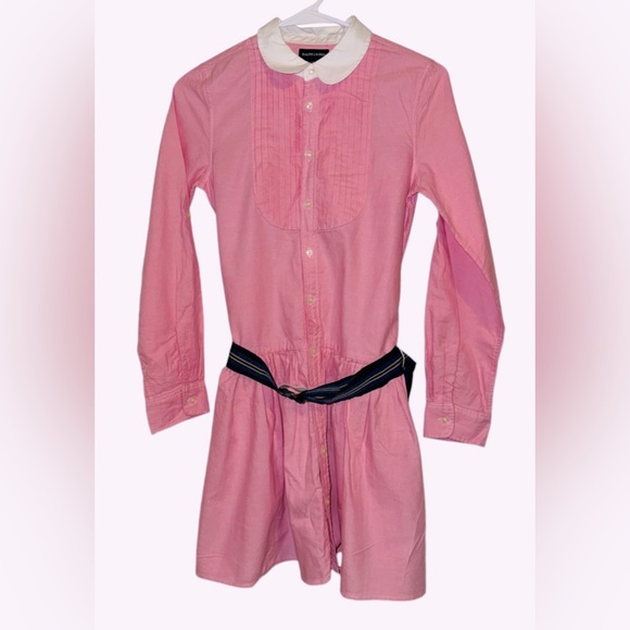 Ralph Lauren Pink Fit Flair Belted Shirt Dress Girls Size 14 Long Sleeve Collar - Picture 1 of 8